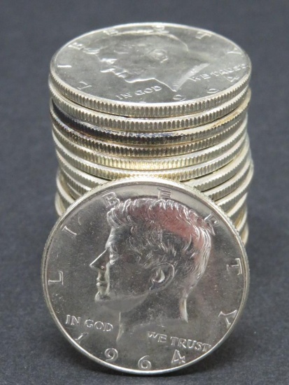 Twenty 1964 Kennedy Half Dollars, BU