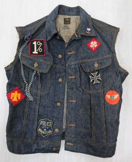 Great Vintage Devil Deacon's Waukesha Motorcycle Club Lee denim vest with patches