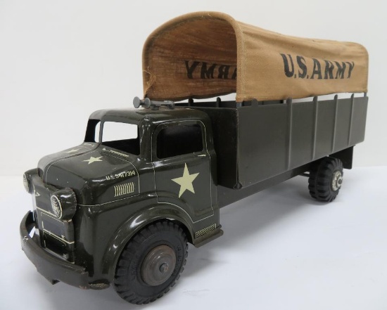 Marx Lumar pressed steel US Army Truck, 19", cloth covering in good condition
