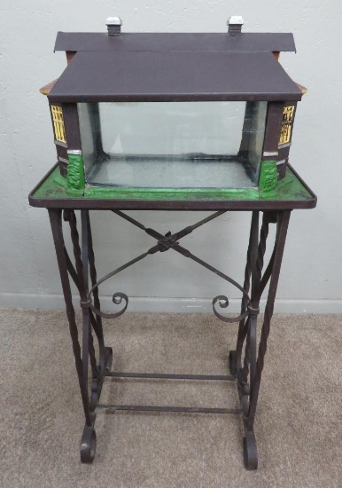 Victorian cast iron aquarium, house on stand, attributed to Jewel Co Chicago