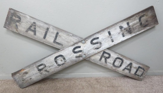 Early rustic Railroad crossing sign, wood, 6' long