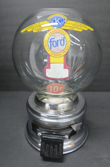 Ford glass top counter top 10 cent bubble gum machine, 12"