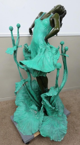 Fantastic bronze nymph and water lily fountain, 56" tall