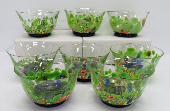 Set of 8 art glass finger bowls, 5", attributed to Murano Millefiori