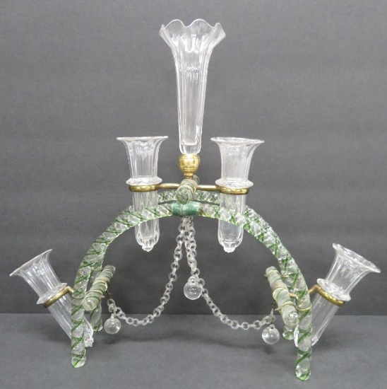 Venetian glass style arched epergne, 13" across and 12 1/2" tall
