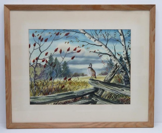 Watercolor by Clarence Boyce Monegar, "Whistling Bob", framed and matted 28 1/2" x 23 1/2"