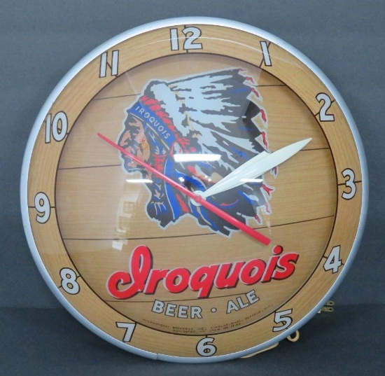 Iroquois Beer Ale lighted clock, working, 16"