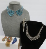 Gorgeous rhinestone jewelry lot, collar, necklace and pins