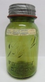 Ball Perfect Mason quart jar, Olive green with amber swirl