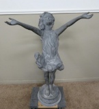 4' metal statue of girl with outstretched arms, very heavy