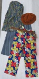 1970's clothing lot, Hippy outfits, skirt, pants, top, suede hat & belt