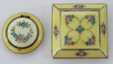 Two lovely vintage Guilloche compacts, yellow floral, 1 1/2