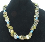 Button string with vintage metal buttons and blue milk glass beads,