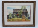 Watercolor by Lowell Ellsworth Smith 1966, barn landscape, framed and matted 30