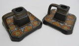 Arts and Crafts style Gouda art pottery candle holders, 3