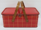 Vintage lunch box basket, red check, 12