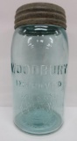 Woodbury Imporved Woodbury Glass Works canning jar with original two part lid, quart