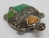 Silver Turtle pendant, turquoise inset, marked 925 R with half moon maker mark, 1 1/2