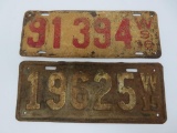 2 Wisconsin 1915 and 1916 License plates 12 1/2