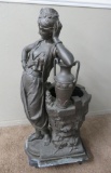 Metal Garden Sculpture, woman at a well, 39
