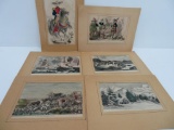 Six early hand colored prints, matted 10 1/2