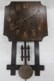 Mission Oak wall clock with key, 24