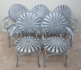 Five unique Francois Carre style outdoor metal chairs, 34