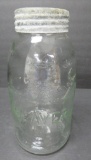 1/2 gallon BEAVER embossed jar, light green to clear, Corona glass insert, 9