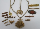 Victorian jewelry, 12 bar pins, and double medallion necklace