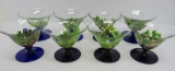 Set of 8 art glass sherbet stems, Millefiori design with cobalt stem, 3 1/4