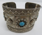 Heavy Native American style cuff bracelet, inlay stone, unmarked