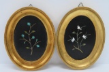 Two miniature French inlay artworks, Arte del Mosaicoo Firenze, ovals, 6