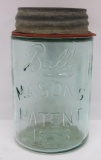 Ball Mason's patent 1858, whittled aqua, pint jar