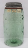 Mason Safe Glass Co Patent Nov 30th 1858, green quart canning jar