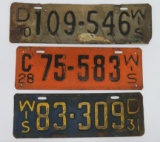 Three 1920/30's Wisconsin License plates