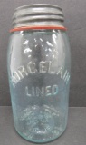 Porcelain Lined quart canning jar, dimpled glass