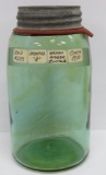 Ball Mason canning jar, quart, green with amber swirls