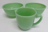 Fire King Jadeite mixing bowls and milk creamer
