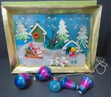 Great light up MCM period light up Christmas wall decoration with box and four glass ornaments