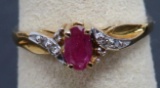 10 kt gold ring, size 7 1/4, ruby and diamond