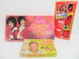 Vintage Television show themed board games, Laverne & Shirley, Archie Bunker and Mork action figure