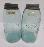 Two half gallon Mason jars, Safe Glass and Hero Glass, 1858