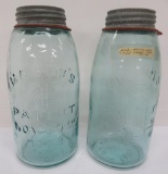 Two half gallon Mason jars, Consolidated and Hero Glass, 1858
