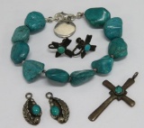 Assorted turquoise jewelry, E Begay earring drops, sterling arrow earrings, 7