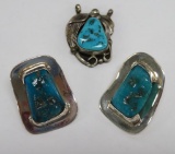 Sterling and 925 turquoise earrings and pendant, 1
