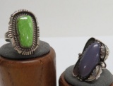 Green turquoise and lavendar Chalcedony rings