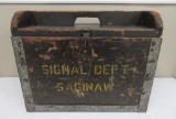 Wood box, Saginaw Signal Dept, lift top,11 1/2