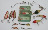 Vintage fishing lot, lures, spoons and wood bobber