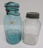 Aqua blue Climax canning jar and Monarch Jar