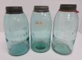 Three 1/2 gallon blue Mason's Ball canning jar